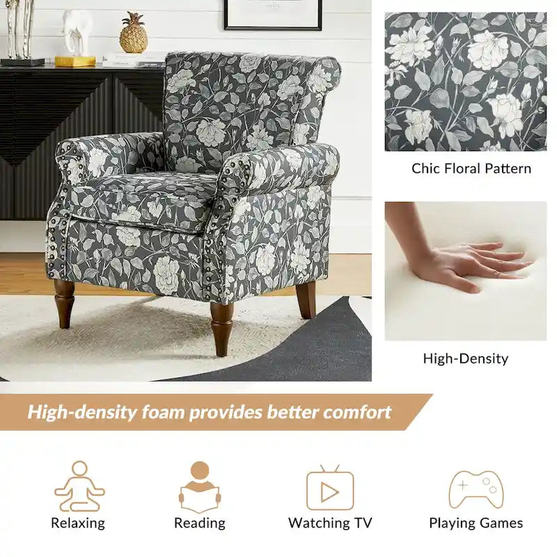 Fauteuil d'appoint traditionnel en polyester avec clous décoratifs (lot de 2)