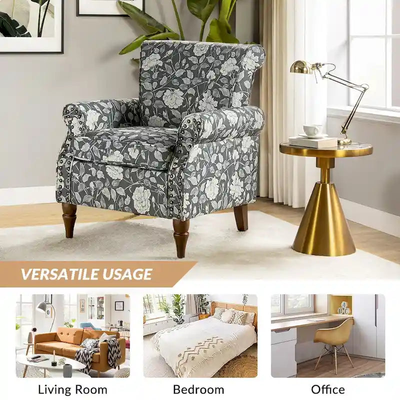 Fauteuil d'appoint traditionnel en polyester avec clous décoratifs (lot de 2)