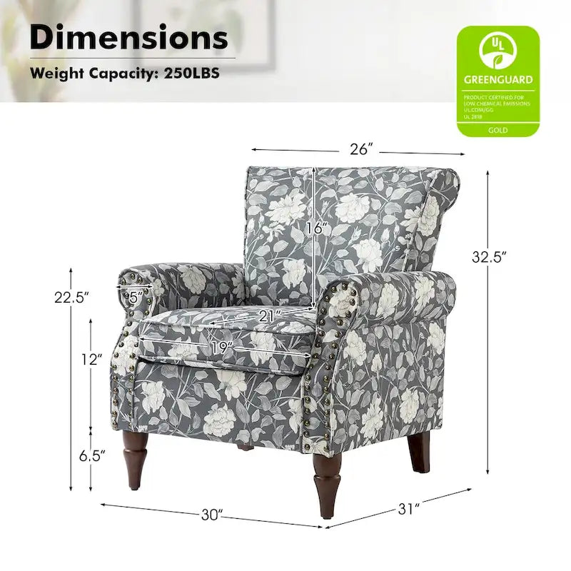 Fauteuil d'appoint traditionnel en polyester avec clous décoratifs (lot de 2)