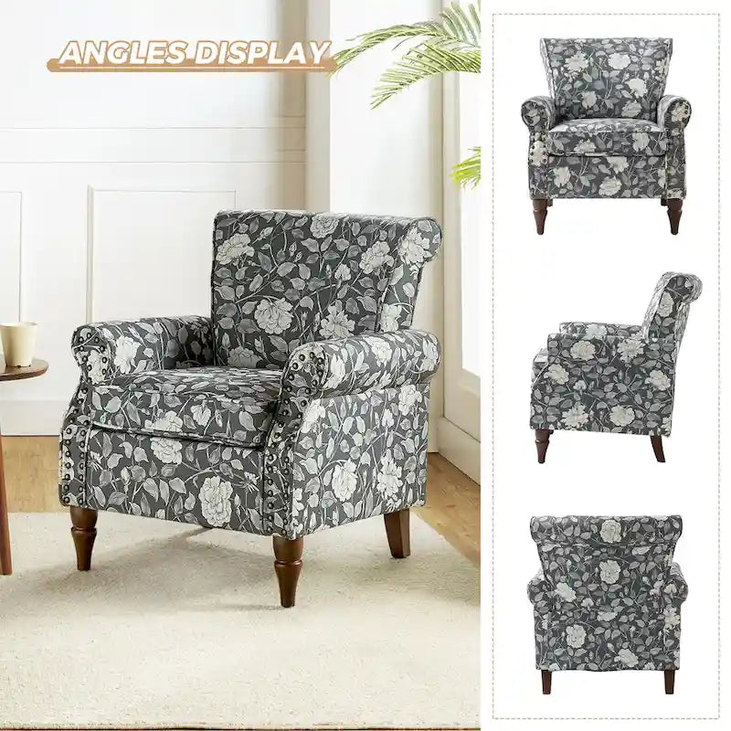 Fauteuil d'appoint traditionnel en polyester avec clous décoratifs (lot de 2)