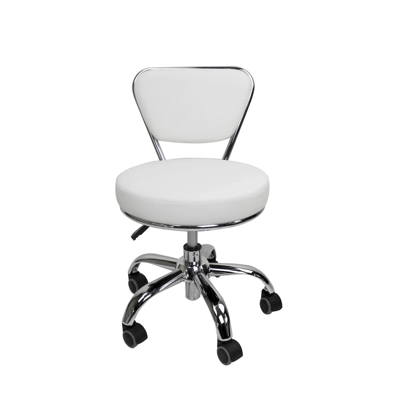 Tabouret roulant bas réglable avec dossier, hauteur de 33 à 38 cm, blanc