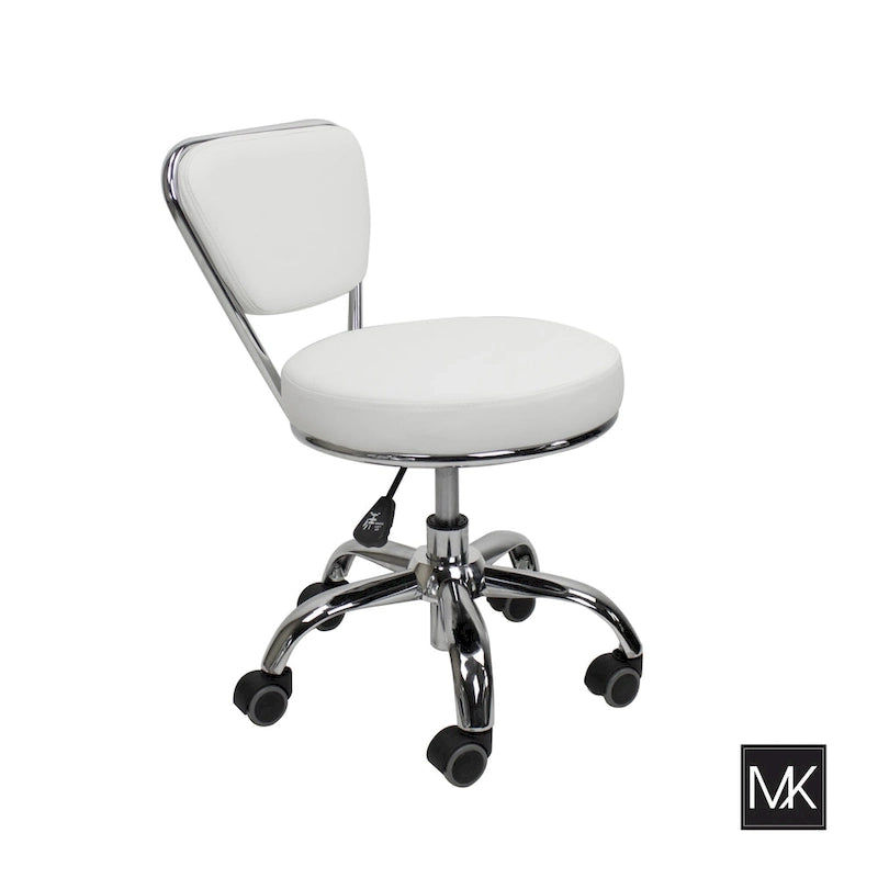 Tabouret roulant bas réglable avec dossier, hauteur de 33 à 38 cm, blanc