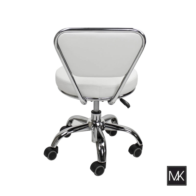 Tabouret roulant bas réglable avec dossier, hauteur de 33 à 38 cm, blanc