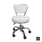 Tabouret roulant bas réglable avec dossier, hauteur de 33 à 38 cm, blanc