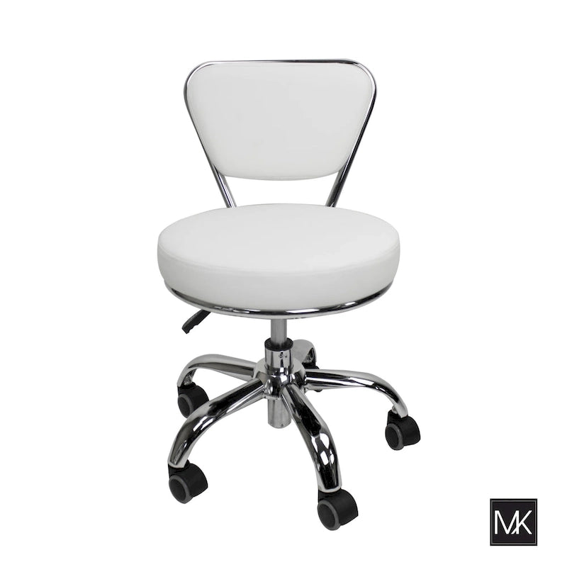 Tabouret roulant bas réglable avec dossier, hauteur de 33 à 38 cm, blanc