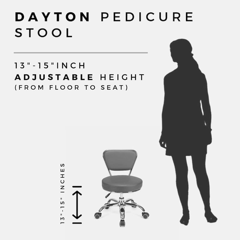 Tabouret roulant bas réglable avec dossier, hauteur de 33 à 38 cm, blanc