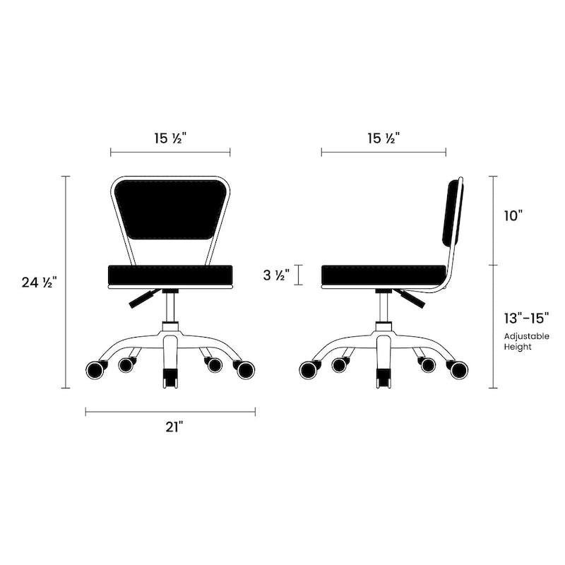 Tabouret roulant bas réglable avec dossier, hauteur de 33 à 38 cm, blanc