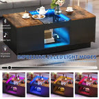 Table basse moderne en bois avec tiroirs de rangement et éclairage LED