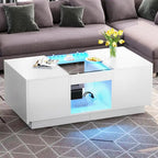 Table basse moderne en bois avec tiroirs de rangement et éclairage LED