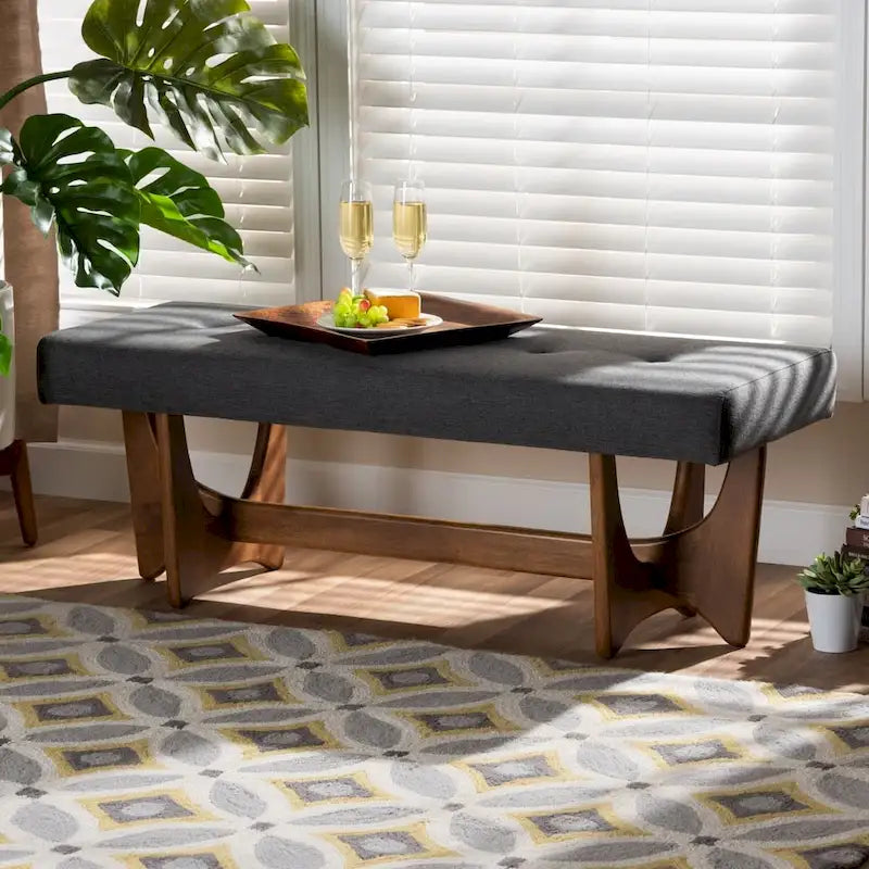 Banc capitonné rembourré de style Mid-Century Modern