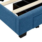 Lit de rangement Queen Size, plateforme capitonnée en lin avec 3 tiroirs