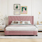 Lit de rangement Queen Size, plateforme capitonnée en lin avec 3 tiroirs