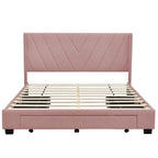 Lit de rangement Queen Size, plateforme capitonnée en lin avec 3 tiroirs