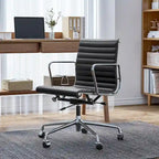 Fauteuil de bureau ergonomique côtelé en cuir véritable avec dossier bas - N/A