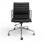 Fauteuil de bureau ergonomique côtelé en cuir véritable avec dossier bas - N/A