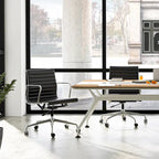Fauteuil de bureau ergonomique côtelé en cuir véritable avec dossier bas - N/A