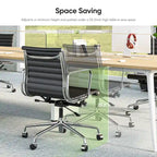 Fauteuil de bureau ergonomique côtelé en cuir véritable avec dossier bas - N/A
