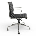 Fauteuil de bureau ergonomique côtelé en cuir véritable avec dossier bas - N/A
