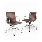 Fauteuil de bureau ergonomique côtelé en cuir véritable avec dossier bas - N/A