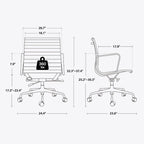 Fauteuil de bureau ergonomique côtelé en cuir véritable avec dossier bas - N/A