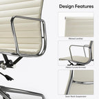 Fauteuil de bureau ergonomique côtelé en cuir véritable avec dossier bas - N/A