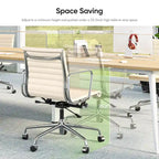 Fauteuil de bureau ergonomique côtelé en cuir véritable avec dossier bas - N/A