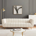 Canapé en cuir pleine fleur capitonné de style Mid-Century Modern, couleur crème