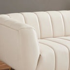 Canapé en cuir pleine fleur capitonné de style Mid-Century Modern, couleur crème