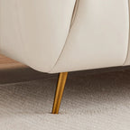 Canapé en cuir pleine fleur capitonné de style Mid-Century Modern, couleur crème
