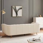 Canapé en cuir pleine fleur capitonné de style Mid-Century Modern, couleur crème