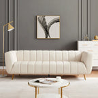 Canapé en cuir pleine fleur capitonné de style Mid-Century Modern, couleur crème