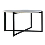 Table basse ronde de 30 pouces en marbre avec structure en métal, blanc et noir