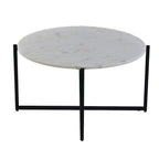 Table basse ronde de 30 pouces en marbre avec structure en métal, blanc et noir