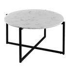 Table basse ronde de 30 pouces en marbre avec structure en métal, blanc et noir