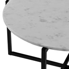Table basse ronde de 30 pouces en marbre avec structure en métal, blanc et noir