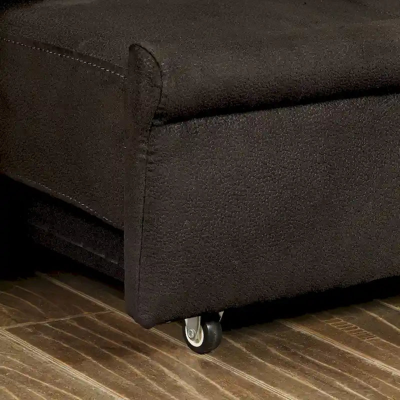 Canapé-lit futon de rangement touffeté en tissu marron transitionnel Kore