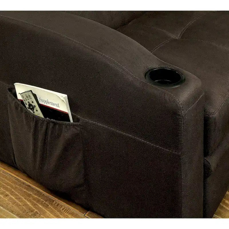 Canapé-lit futon de rangement touffeté en tissu marron transitionnel Kore