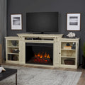 Meuble TV Tracey de 84 po avec foyer électrique, blanc vieilli