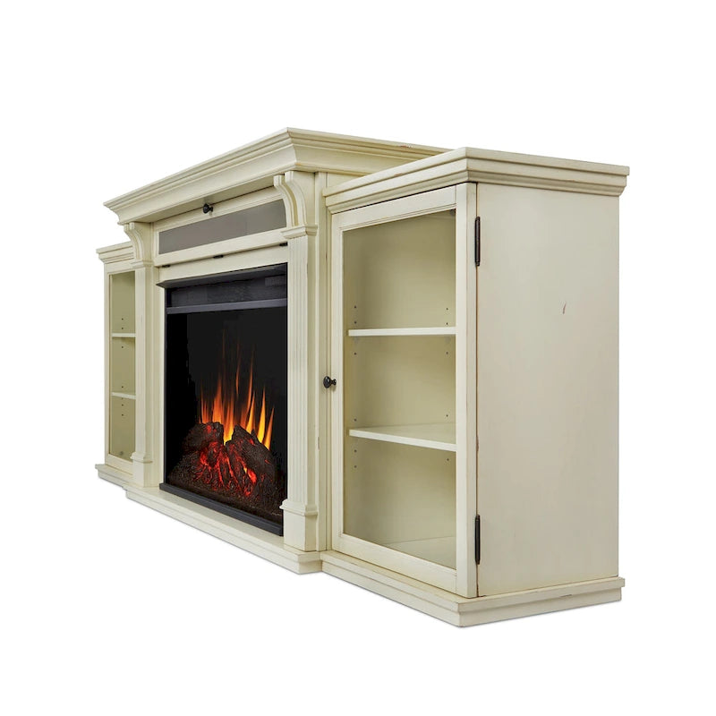 Meuble TV Tracey de 84 po avec foyer électrique, blanc vieilli