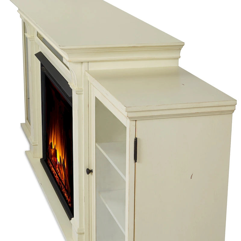 Meuble TV Tracey de 84 po avec foyer électrique, blanc vieilli