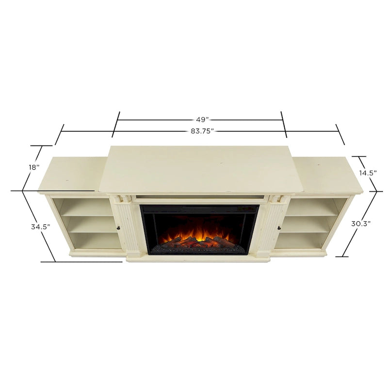 Meuble TV Tracey de 84 po avec foyer électrique, blanc vieilli