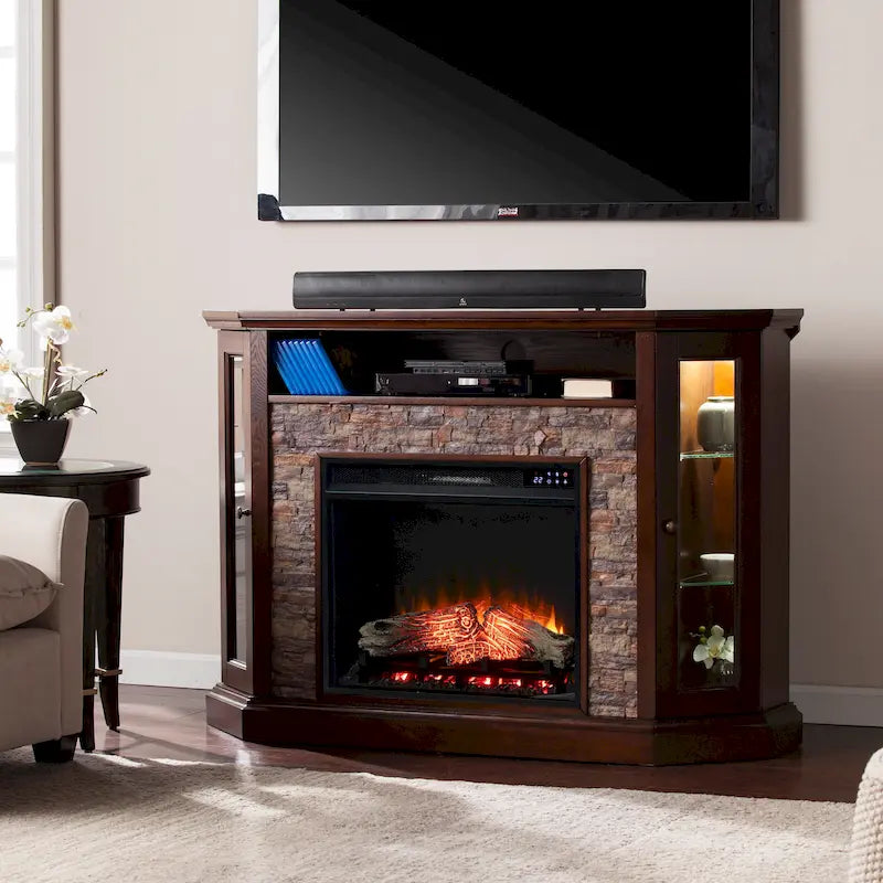 Meuble TV d'angle électrique Hermon Faux Stone pour téléviseurs jusqu'à 50 pouces