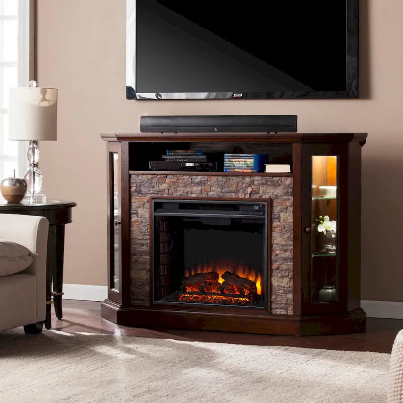 Hermon Faux Stone Electric Fireplace Corner Media TV Stand for TV's up to 50
