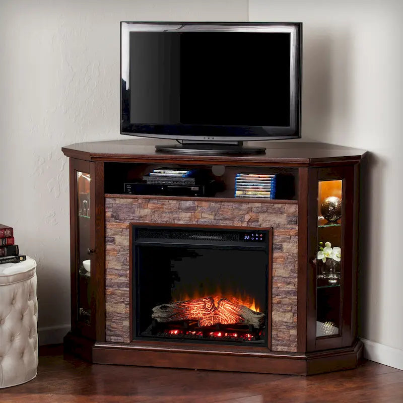 Meuble TV d'angle électrique Hermon Faux Stone pour téléviseurs jusqu'à 50 pouces