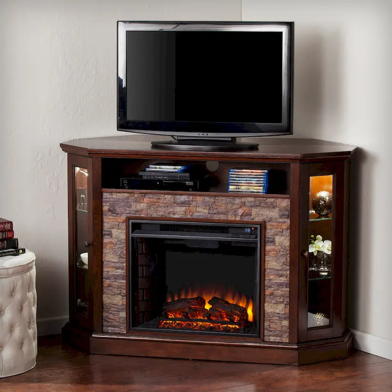 Meuble TV d'angle électrique Hermon Faux Stone pour téléviseurs jusqu'à 50 pouces