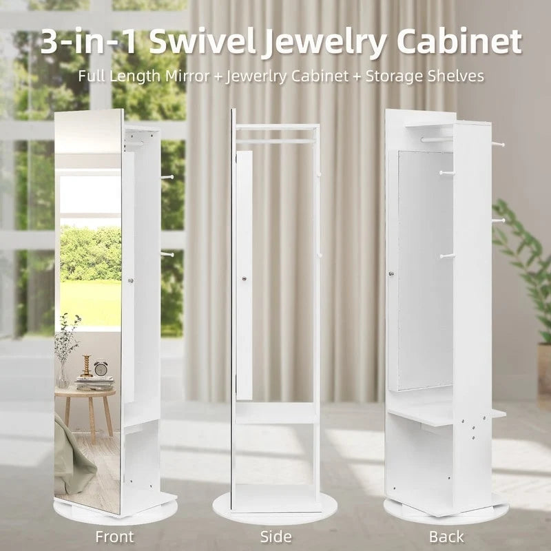 Meuble à bijoux avec miroir pleine longueur à 360° et porte-manteau