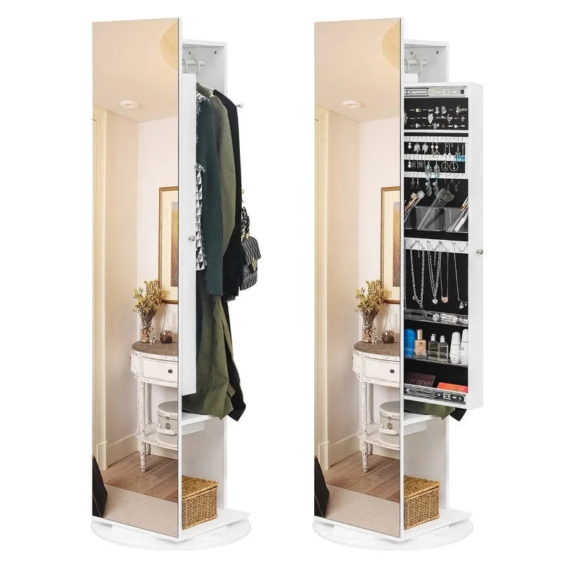 Meuble à bijoux avec miroir pleine longueur à 360° et porte-manteau