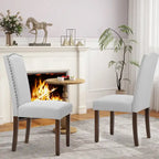 Lot de 2 chaises de salle à manger, chaises de salle à manger rembourrées en tissu avec cadre en bois massif et cloutage décoratif