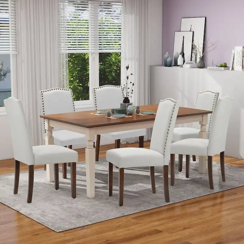 Lot de 2 chaises de salle à manger, chaises de salle à manger rembourrées en tissu avec cadre en bois massif et cloutage décoratif