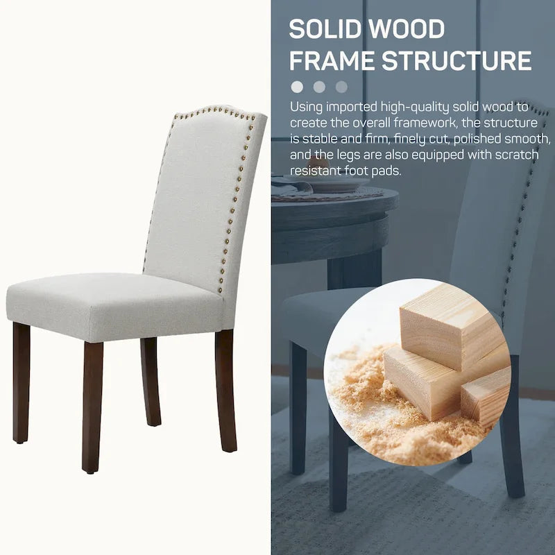 Lot de 2 chaises de salle à manger, chaises de salle à manger rembourrées en tissu avec cadre en bois massif et cloutage décoratif